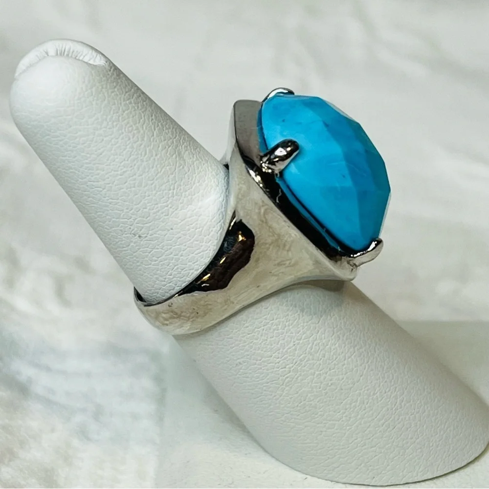 Sterling Silver Faceted Blue Turquoise Statement Ring